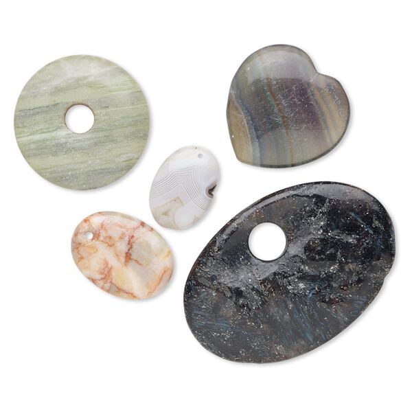 Multi-gemstone / glass 1pkg5, mixed shape drop mix 24x17mm-63x43mm image number 0