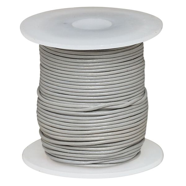 Cord, leather (dyed), grey, 0.5-0.8mm round. Sold per 25-yard spool. image number 0