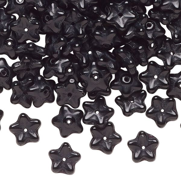 Bead, Czech pressed glass, opaque black, 8x3mm star rondelle. Sold per 1-ounce pkg, approximately 145 beads. image number 0