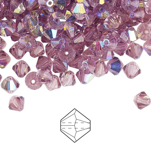 Bead 144pk light amethyst AB, Preciosa Czech crystal 5mm bicone image number 0