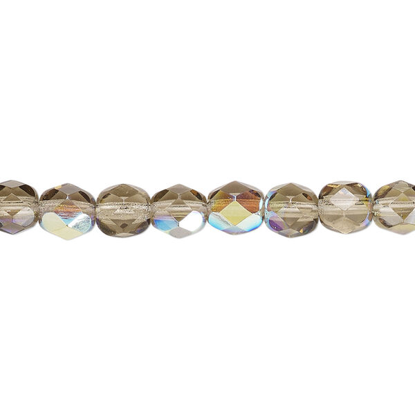 Bead, Czech fire-polished glass, translucent smoke AB, 6mm faceted round. Sold per 15-1/2" to 16" strand. image number 0