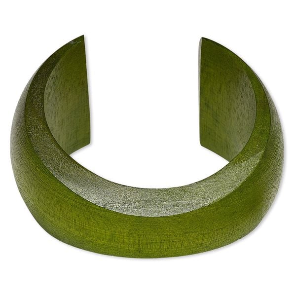 Bracelet, cuff, wood (dyed / waxed), light forest green, 20-41mm wide hand-carved tapered concave band, 2-1/2 inch inside diameter. Sold individually. image number 0