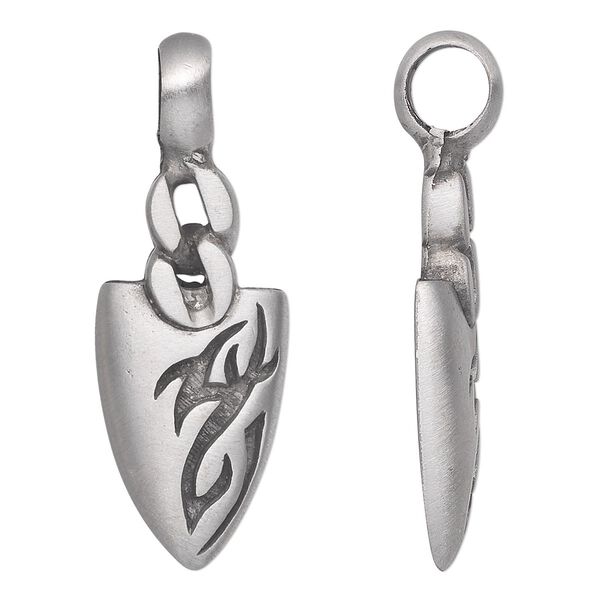 Pendant, Powerful Pewter Pendants, antiqued pewter (tin-based alloy), 47x17mm single-sided arrowhead. Sold individually. image number 0
