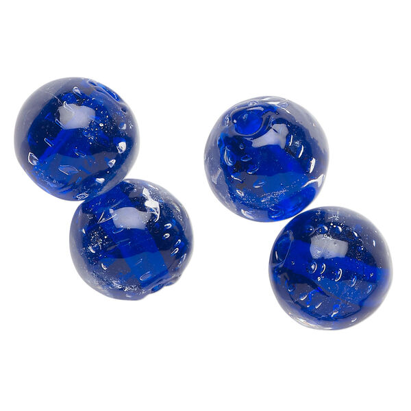 Bead, lampworked glass, translucent cobalt blue, 14mm round. Sold per pkg of 4. image number 0