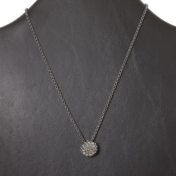 Necklace, gunmetal-finished "pewter" (zinc-based alloy) and steel with glass rhinestone, black diamond, 15mm domed half round, 15" to 16" necklace with lobster claw clasp and 3-inch extender chain. Sold individually. image number 0