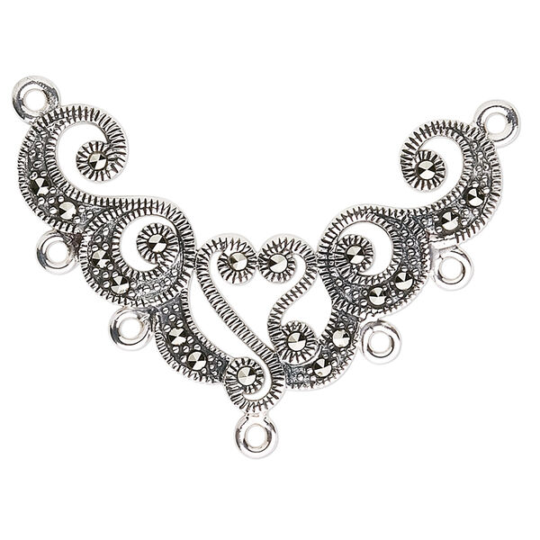 Focal, sterling silver and marcasite, 38x24mm fancy shape, 2/5 loops. Sold individually. image number 0