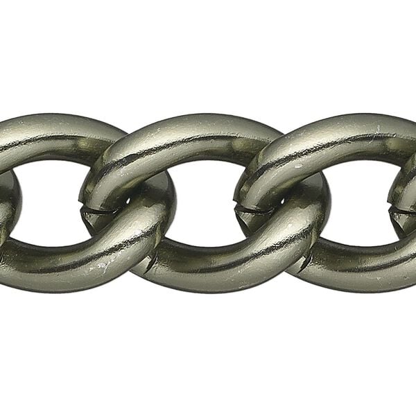 Chain, anodized aluminum, gunmetal, 16mm curb. Sold per pkg of 5 feet. image number 0
