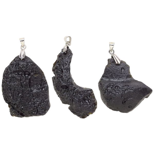 Tektite / steel 1pkg1, freeform nugget pendant 41x21mm-57x42mm image number 0