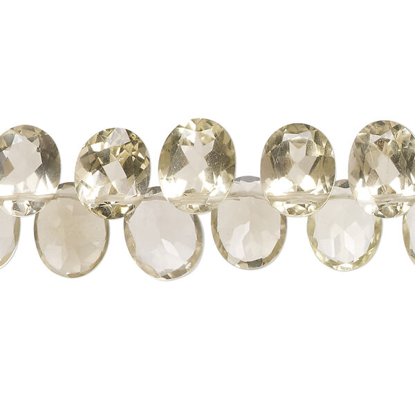 Lemon quartz 1pkg1, hand-cut top-drilled flat-sided faceted puffed oval bead 14 inch 10x7mm-10x8mm image number 0