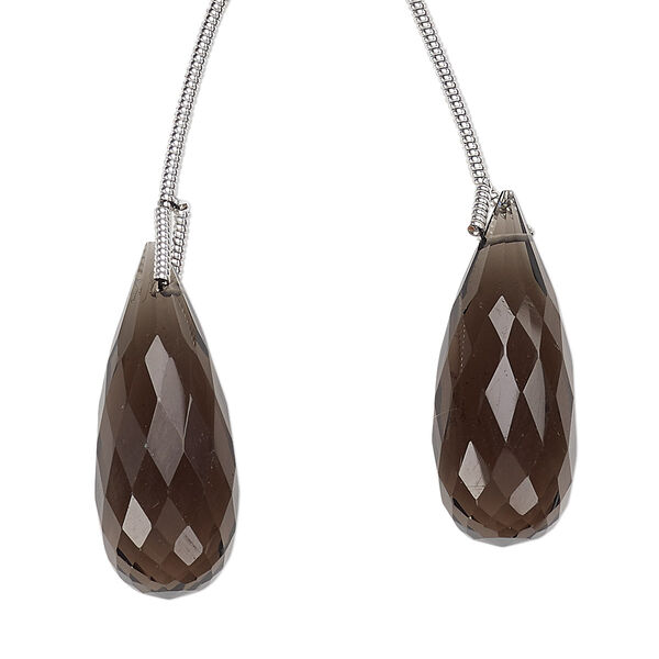 Smoky quartz 1pkg2, hand-cut top-drilled faceted teardrop bead B grade, 26x10mm image number 0