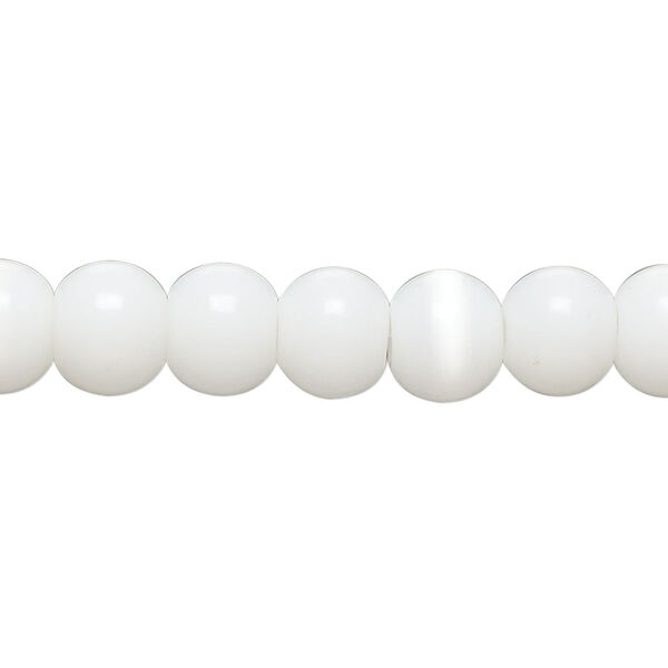 Bead, cat's eye glass (fiber optic glass), white, 7-9mm round. Sold per 14-inch strand, approximately 50 beads. image number 0