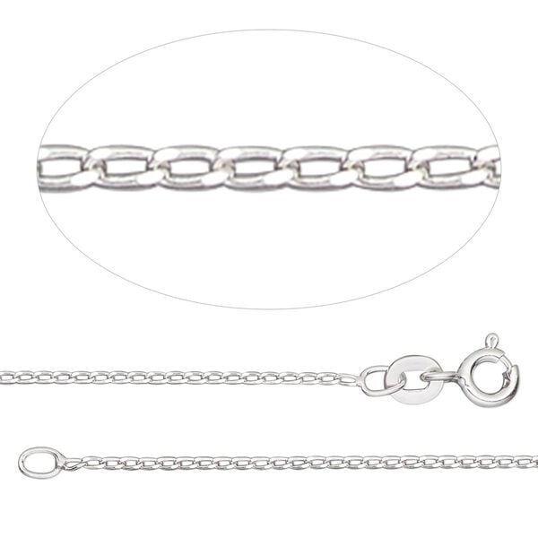 Chain, Gossamer™, sterling silver, 1mm curb, 24 inches with springring clasp. Sold individually. image number 0