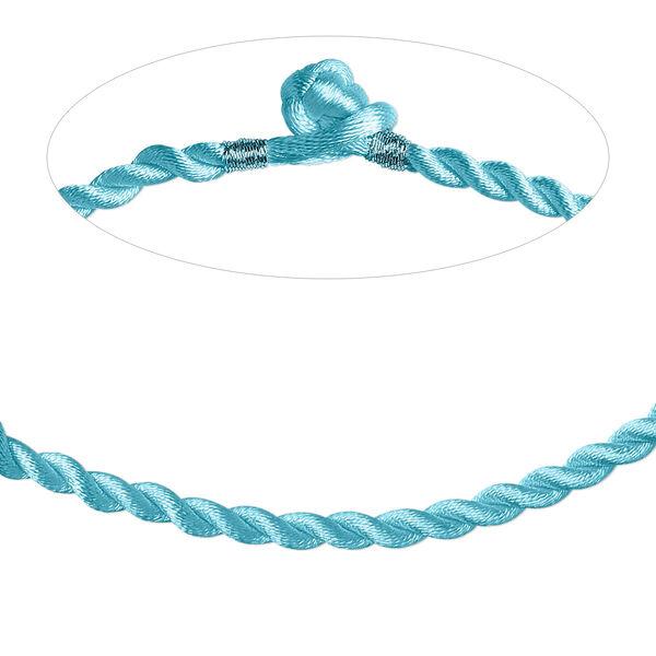 Necklace cord, satin-finished nylon, light blue, 5mm smooth twist, 20 inches with knot closure. Sold per pkg of 2. image number 0