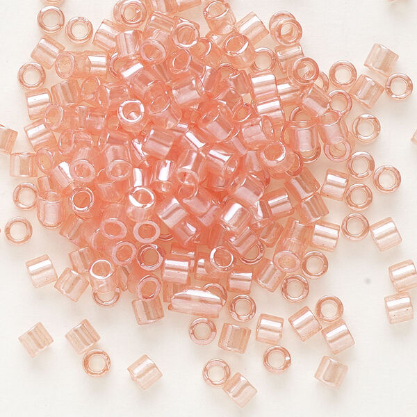 Seed bead, Delica®, glass, pkg/7.5g, #8 round, translucent glazed luster shell pink (DBL-0106). image number 0