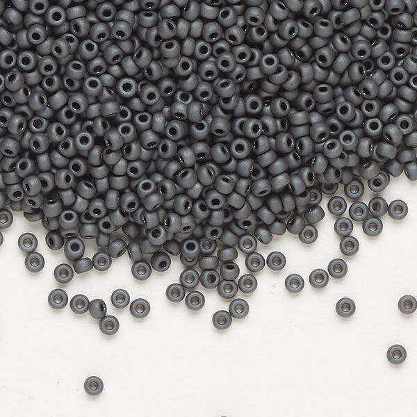 Seed bead, Miyuki, glass, pkg/25g, #11 rocaille, opaque matte metallic glazed luster slate (RR-2065). image number 0