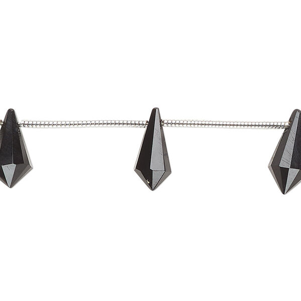 Bead, black onyx (dyed), 12x6mm top-drilled hand-cut faceted point, B Grade, Mohs hardness 6-1/2 to 7. Sold per pkg of 10. image number 0