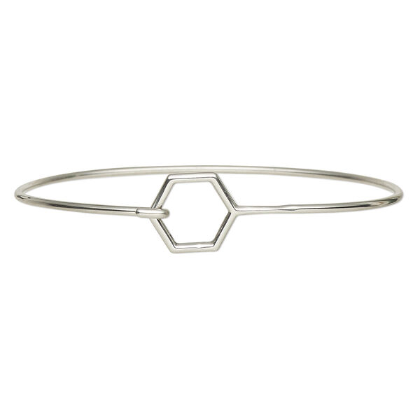 Bracelet component, stainless steel, 2mm wide with 14mm open hexagon, 8 inches with hook closure. Sold individually. image number 0