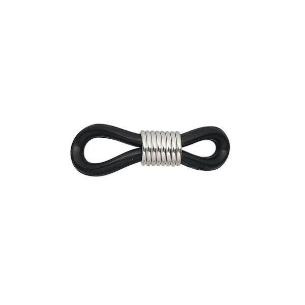 Eyeglass holder, rubber and silver-finished brass, black, 20x5mm-26x5mm with adjustable coil. Sold per pkg of 500. image number 0