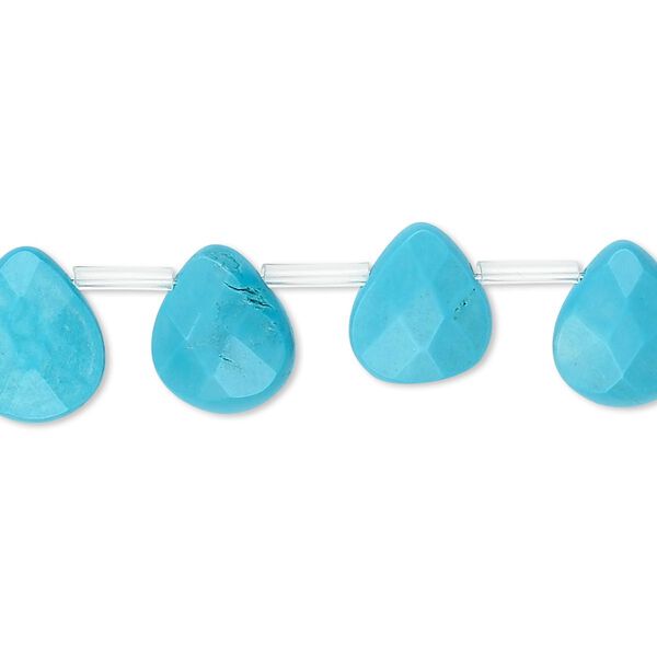 Bead, magnesite (dyed / stabilized), blue, 12x10mm faceted teardrop, B grade, Mohs hardness 3-1/2 to 4. Sold per 16-inch strand, approximately 30 beads. image number 0