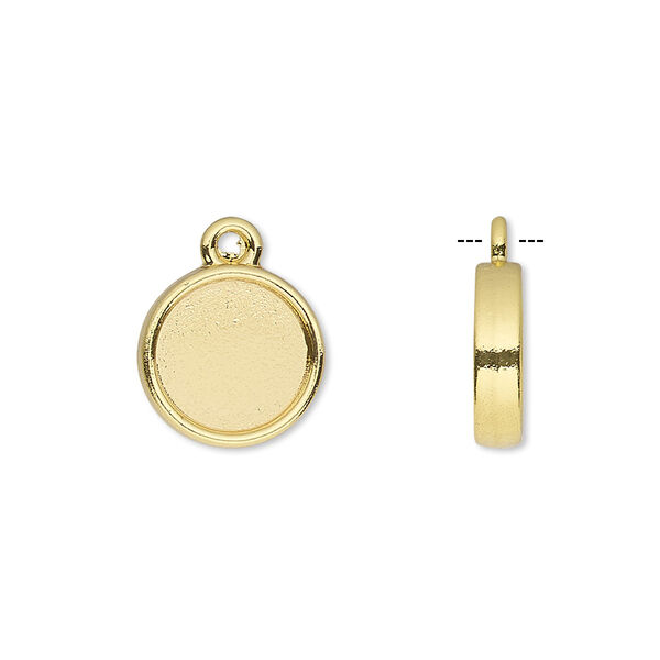 Drop, gold-finished brass, 12mm double-sided round with 10mm round setting. Sold per pkg of 10. image number 0