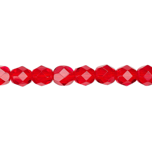 Bead, Czech fire-polished glass, translucent light red, 6mm faceted round. Sold per pkg of 1,200 (1 mass). image number 0