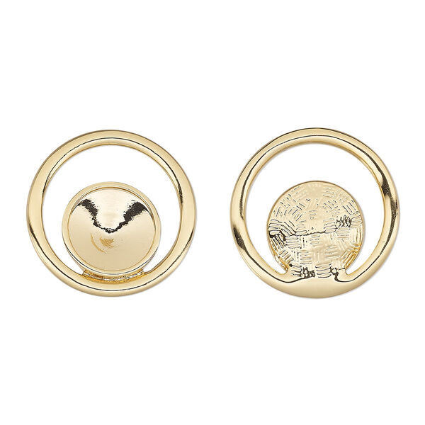 Component, Almost Instant Jewelry®, gold-finished "pewter" (zinc-based alloy), 24mm single-sided open round with 12mm rivoli setting. Sold per pkg of 2. image number 0