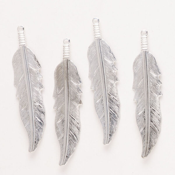 Focal, silver-finished steel, 52x13mm single-sided feather. Sold per pkg of 4. image number 0