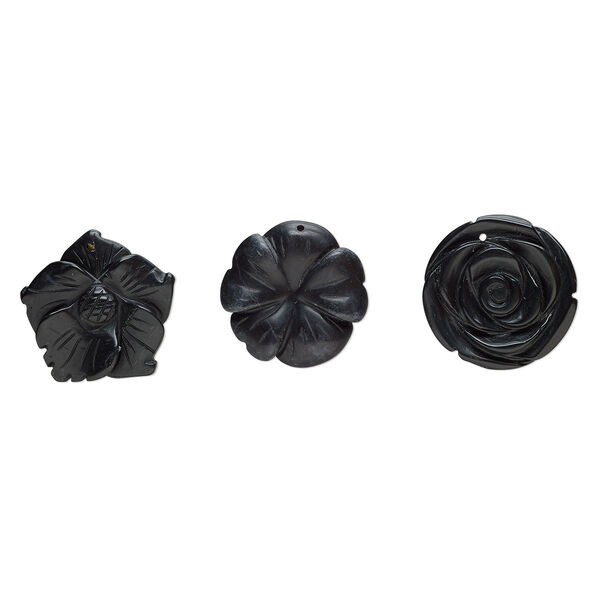 Blackstone 1pkg3, top-drilled carved flower focal mix 35x30mm-36x35mm image number 0