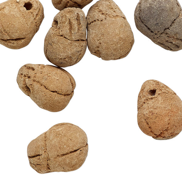 Drop mix, clay, mixed colors, 17x12mm-19x15mm teardrop with line design. Sold per pkg of 10. image number 0