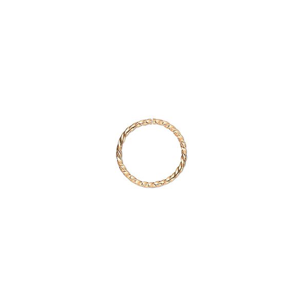 Jump ring, gold-plated brass, 10mm twisted round, 8.4mm inside diameter, 21 gauge. Sold per pkg of 100. image number 0