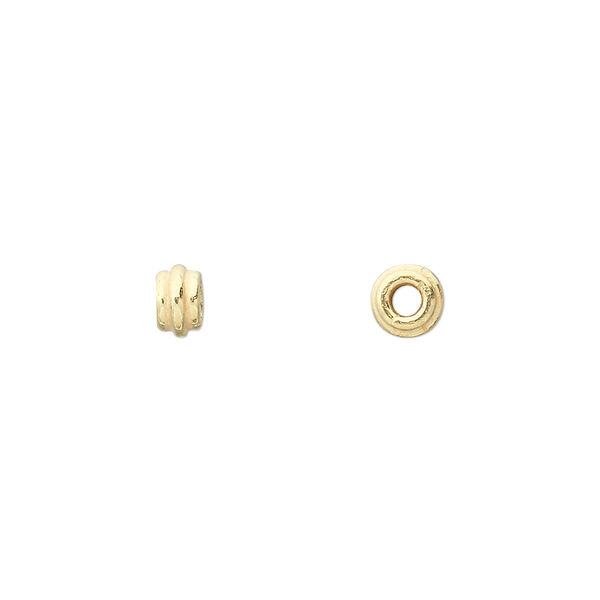Bead, gold-finished sterling silver, 5x3mm rondelle with ridge. Sold per pkg of 16. image number 0