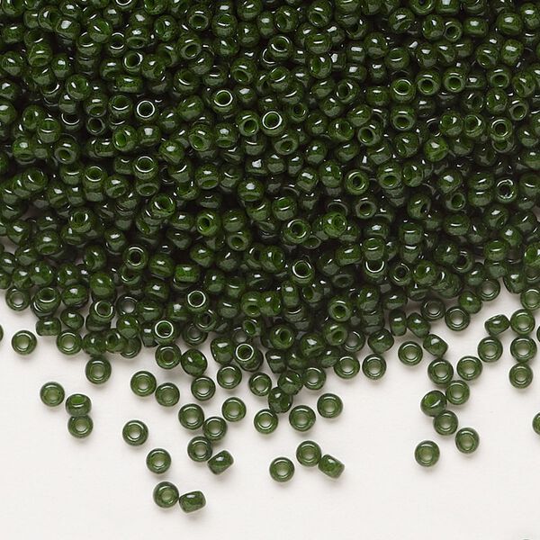 Seed bead, Miyuki, glass, pkg/250g, #11 rocaille, opaque outside dyed olive green, (RR-1488). image number 0