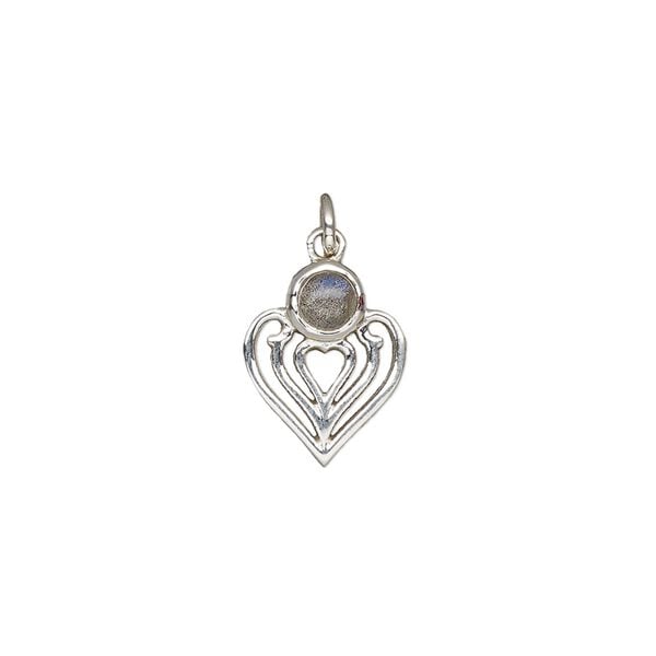 Labradorite / sterling silver 1pkg1, heart drop natural antiqued 14x11mm image number 0
