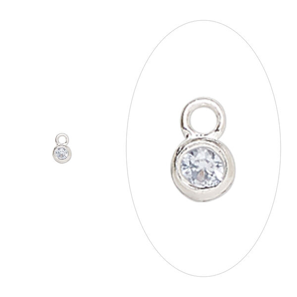 Drop, sterling silver and cubic zirconia, March aquamarine, 2.5mm single-sided birthstone round. Sold per pkg of 2. image number 0