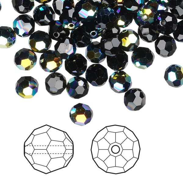 Bead 288pk jet AB, Swarovski® 8mm round 5000 image number 0