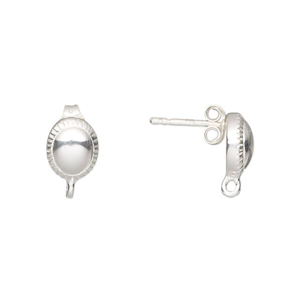 Earstud 1pkg2 sterling silver, 10x8mm corrugated rim oval / closed loop / earnuts, 1 pair image number 0