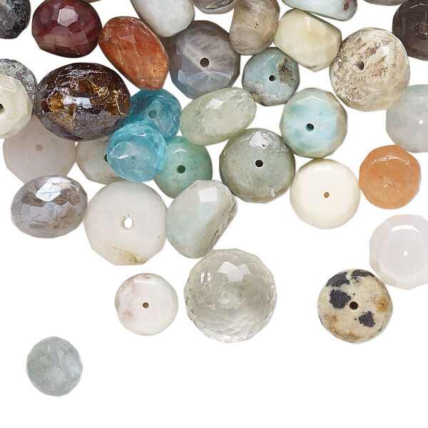 Multi-gemstone 1pkg1, hand-cut faceted rondelle bead 1 oz mix 6x4mm-10x7mm image number 0