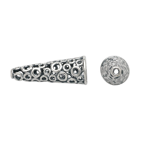 Cone, JBB Findings, antiqued sterling silver, 24x9mm with circles, 7mm inside diameter. Sold individually. image number 0