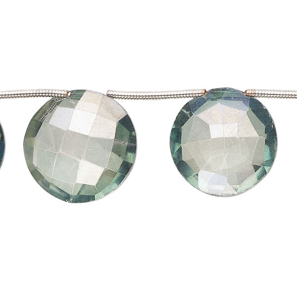 Quartz crystal 1pkg10, hand-cut top-drilled faceted puffed flat round bead 14-18mm image number 0