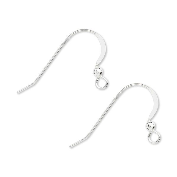 Ear wire, sterling silver, 16mm flat fishhook with 2.5mm ball and open loop, 22 gauge. Sold per pkg of 25 pairs. image number 0
