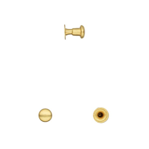 Rivet, TierraCast®, gold-plated brass, 5x4.5mm with 2.4mm shank and 1.5mm inside diameter, fits up to 2.5mm hole. Sold per pkg of (10) 2-piece sets. image number 0