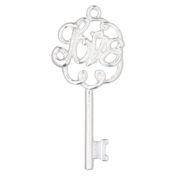 Focal, silver-finished "pewter" (zinc-based alloy), 59x28mm single-sided key with "Love." Sold per pkg of 2. image number 0