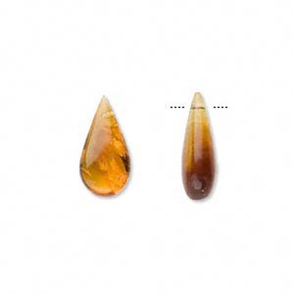 Drop, Baltic amber (heated), 14x8mm-20x12mm teardrop, B grade, Mohs hardness 2 to 2-1/2. Sold per pkg of 2. image number 0