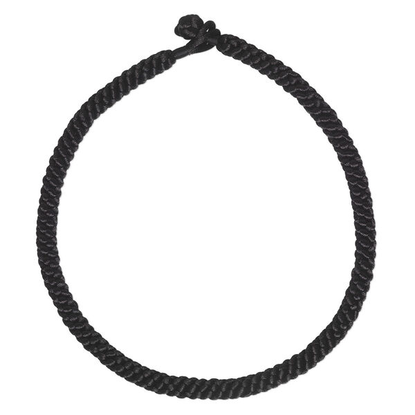 Necklace cord, satin-finished nylon, black, 10mm hand-braided, 18 inches with knot closure. Sold individually. image number 0