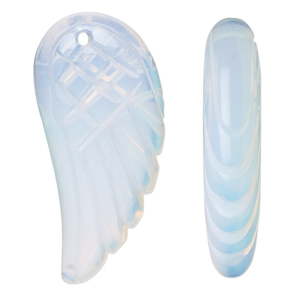 Focal, sea "opal" (glass), 38x18mm-40x19mm hand-cut two-sided wing. Sold individually. image number 0