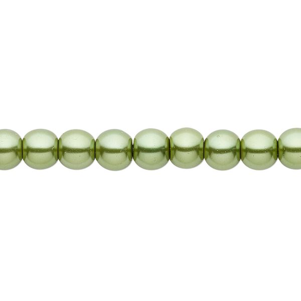 Bead, crystal pearl, medium green, 6mm round. Sold per pkg of (2) 15-1/2" to 16" strands, approximately 130 beads. image number 0