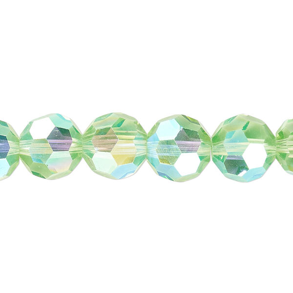Bead 1pk 32 facets translucent lime green AB, Celestial Crystal® 10mm round 15.5-16 inch image number 0