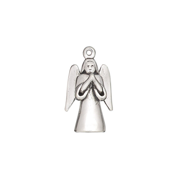 Charm, antiqued sterling silver, 18x12mm 3D praying angel. Sold individually. image number 0