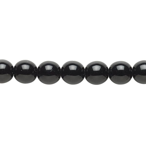 Bead, Czech glass druk, opaque black, 8mm round. Sold per 15-1/2" to 16" strand. image number 0