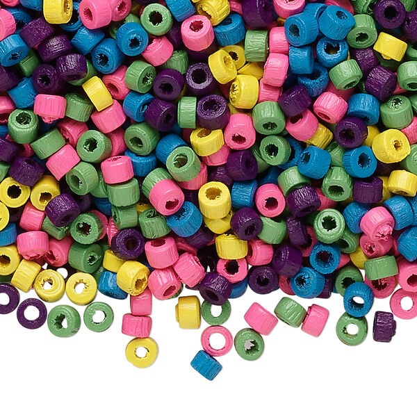 Bead mix, wood, mixed colors, 3x2mm heishi. Sold per 400-gram pkg, approximately 45,000 beads. image number 0
